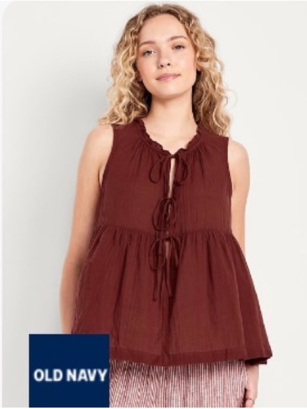 Old Navy Sleeveless Crinkle Gauze Tie Front Top